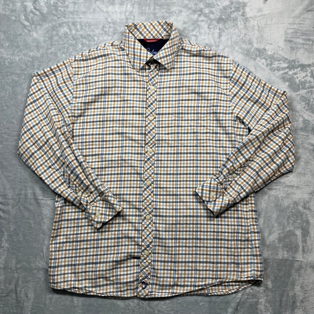 Unionbay Plaid Long Sleeve Button Up Shirt Men's XL Palm Tree Logo Casual Top